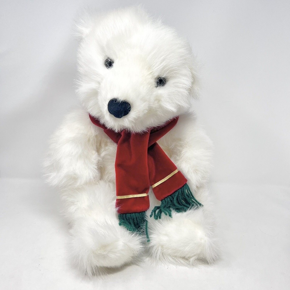 Commonwealth White Polar Bear 24" Plush Vintage 97 Red Green Scarf Decor Festive